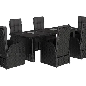 7-delige Tuinset met kussens poly rattan zwart 7-delige Tuinset met kussens poly rattan zwart