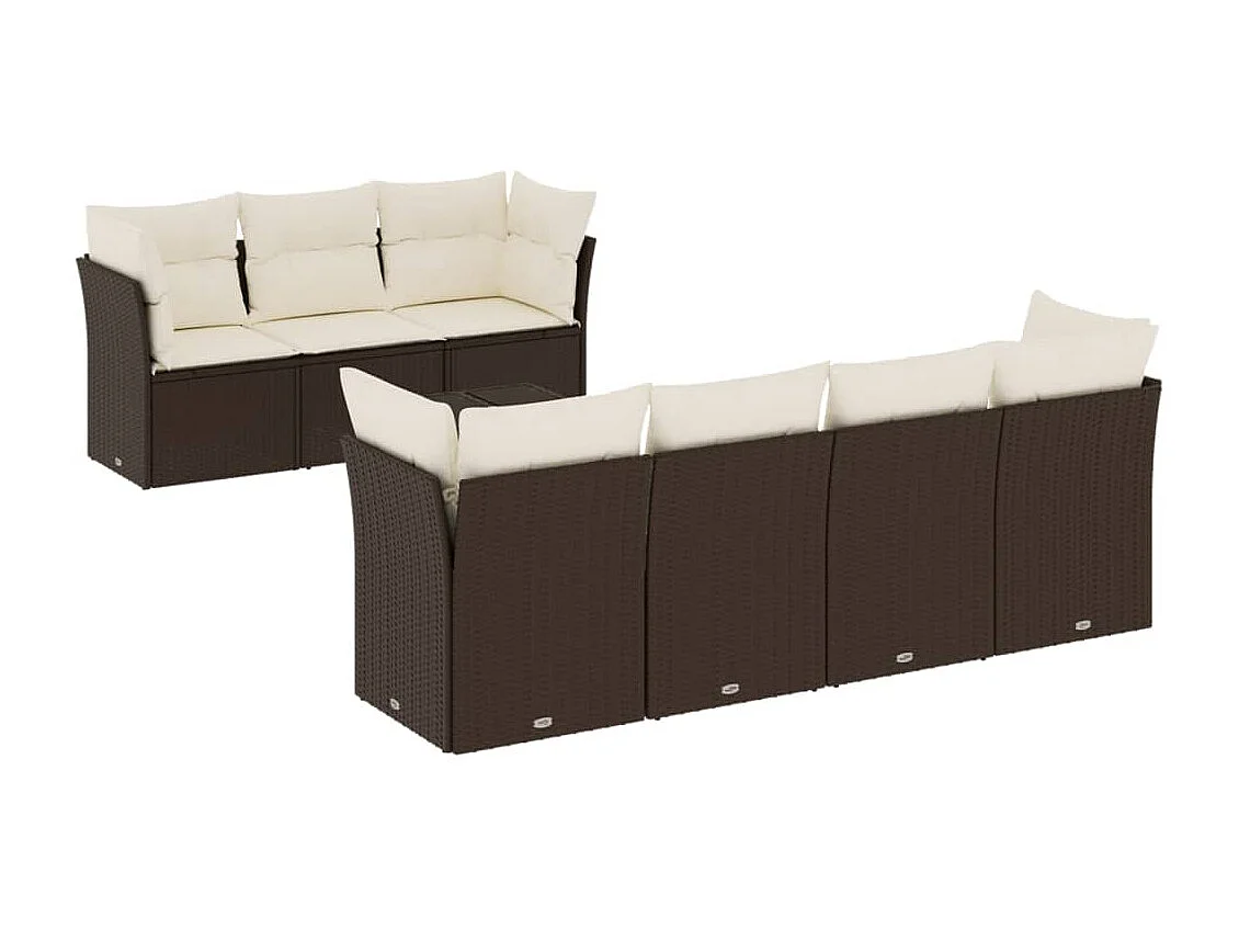 8-delige Loungeset met kussens poly rattan bruin