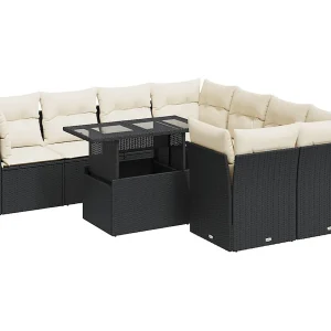 9-delige Loungeset met kussens poly rattan zwart 9-delige Loungeset met kussens poly rattan zwart
