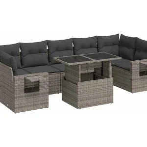 8-delige Loungeset met kussens poly rattan grijs 8-delige Loungeset met kussens poly rattan grijs