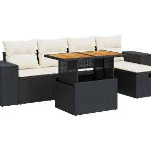 6-delige Loungeset met kussens poly rattan acacia zwart 6-delige Loungeset met kussens poly rattan acacia zwart