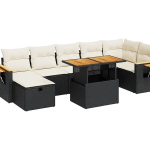 5-delige Loungeset met kussens poly rattan zwart 5-delige Loungeset met kussens poly rattan zwart