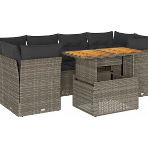 7-delige Loungeset met kussens poly rattan grijs 7-delige Loungeset met kussens poly rattan grijs