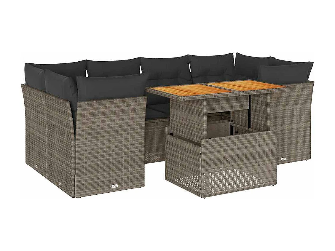 7-delige Loungeset met kussens poly rattan grijs