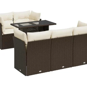 6-delige Loungeset met kussens poly rattan bruin 6-delige Loungeset met kussens poly rattan bruin