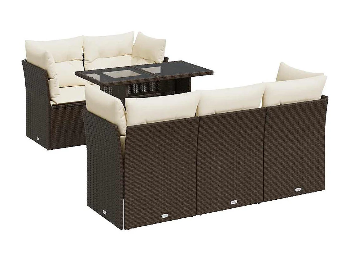 6-delige Loungeset met kussens poly rattan bruin