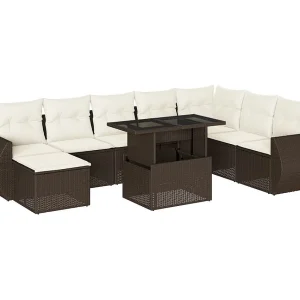 9-delige Loungeset met kussens poly rattan bruin 9-delige Loungeset met kussens poly rattan bruin