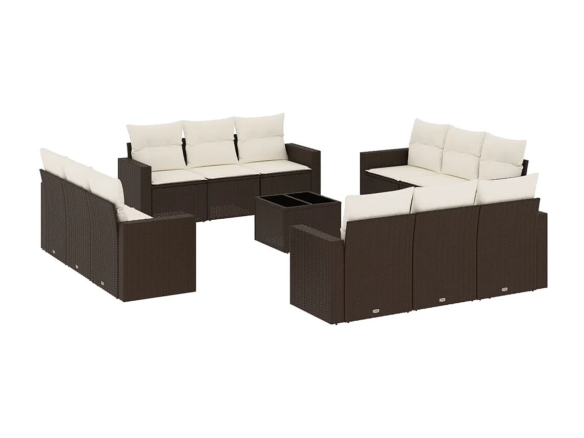 13-delige Loungeset met kussens poly rattan bruin