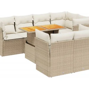 8-delige Loungeset met kussens poly rattan beige