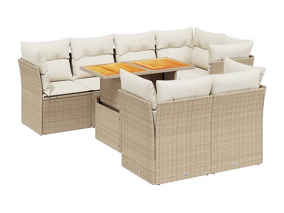 8-delige Loungeset met kussens poly rattan beige