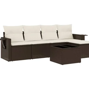 6-delige Loungeset met kussens poly rattan bruin 6-delige Loungeset met kussens poly rattan bruin