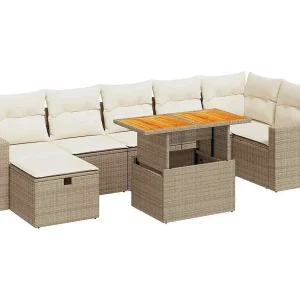 5-delige Loungeset met kussens poly rattan en acaciahout beige 5-delige Loungeset met kussens poly rattan en acaciahout beige