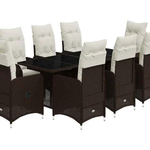 9-delige Bistroset met kussens poly rattan bruin 9-delige Bistroset met kussens poly rattan bruin
