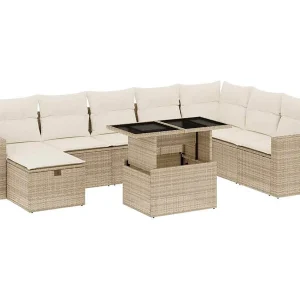9-delige Loungeset met kussens poly rattan beige 9-delige Loungeset met kussens poly rattan beige