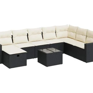 9-delige Loungeset met kussens poly rattan zwart 9-delige Loungeset met kussens poly rattan zwart