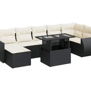 8-delige Loungeset met kussens poly rattan zwart 8-delige Loungeset met kussens poly rattan zwart