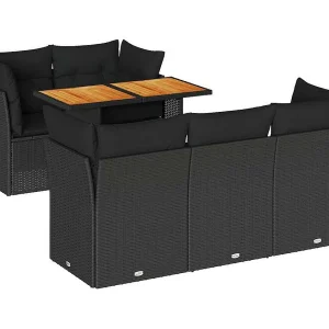 6-delige Loungeset met kussens poly rattan zwart 6-delige Loungeset met kussens poly rattan zwart