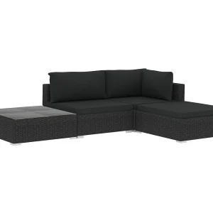 4-delige Loungeset met kussens poly rattan zwart 4-delige Loungeset met kussens poly rattan zwart
