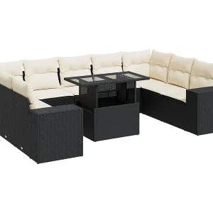 10-delige Loungeset met kussens poly rattan zwart 10-delige Loungeset met kussens poly rattan zwart