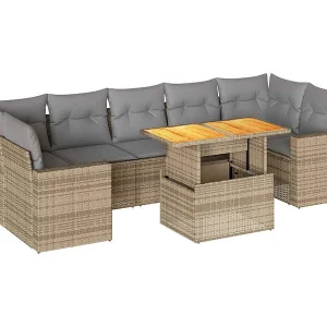 8-delige Loungeset met kussens poly rattan beige 8-delige Loungeset met kussens poly rattan beige