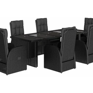 7-delige Tuinset met kussens poly rattan zwart 7-delige Tuinset met kussens poly rattan zwart