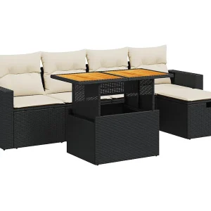 6-delige Loungeset met kussens poly rattan acacia zwart 6-delige Loungeset met kussens poly rattan acacia zwart
