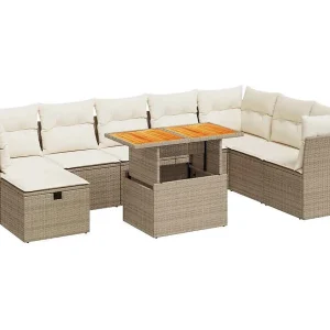 9-delige Loungeset met kussens poly rattan acacia beige 9-delige Loungeset met kussens poly rattan acacia beige