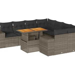9-delige Loungeset met kussens poly rattan grijs 9-delige Loungeset met kussens poly rattan grijs