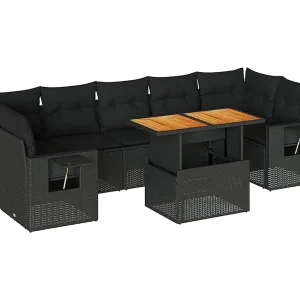 8-delige Loungeset met kussens poly rattan zwart 8-delige Loungeset met kussens poly rattan zwart
