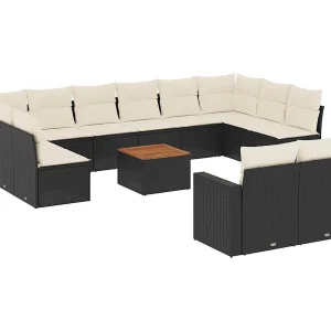 13-delige Loungeset met kussens poly rattan zwart 13-delige Loungeset met kussens poly rattan zwart