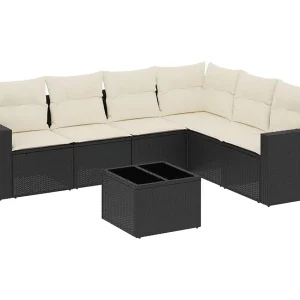 7-delige Loungeset met kussens poly rattan zwart 7-delige Loungeset met kussens poly rattan zwart