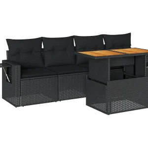 5-delige Loungeset met kussens poly rattan zwart 5-delige Loungeset met kussens poly rattan zwart