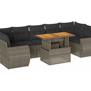 8-delige Loungeset met kussens poly rattan grijs 8-delige Loungeset met kussens poly rattan grijs