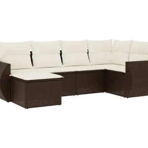 6-delige Loungeset met kussens poly rattan bruin 6-delige Loungeset met kussens poly rattan bruin