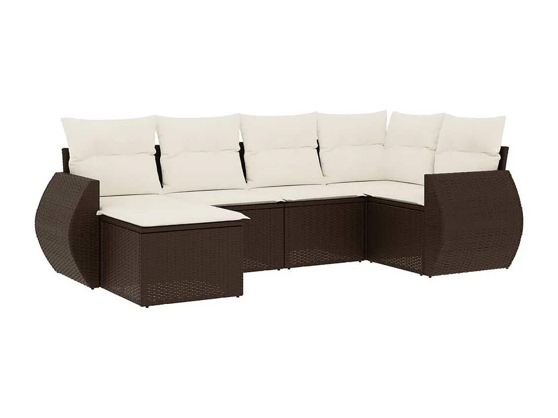 6-delige Loungeset met kussens poly rattan bruin