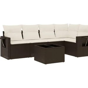 6-delige Loungeset met kussens poly rattan bruin 6-delige Loungeset met kussens poly rattan bruin