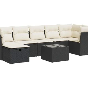 8-delige Loungeset met kussens poly rattan zwart 8-delige Loungeset met kussens poly rattan zwart