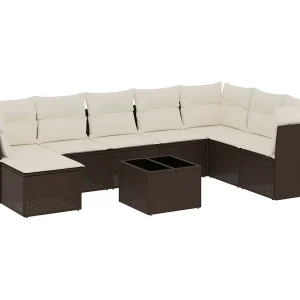 9-delige Loungeset met kussens poly rattan bruin