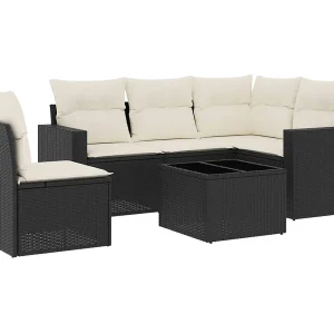 6-delige Loungeset met kussens poly rattan zwart 6-delige Loungeset met kussens poly rattan zwart