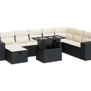 9-delige Loungeset met kussens poly rattan zwart 9-delige Loungeset met kussens poly rattan zwart