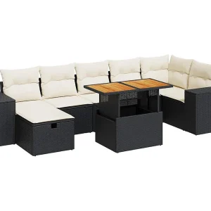5-delige Loungeset met kussens poly rattan acacia zwart