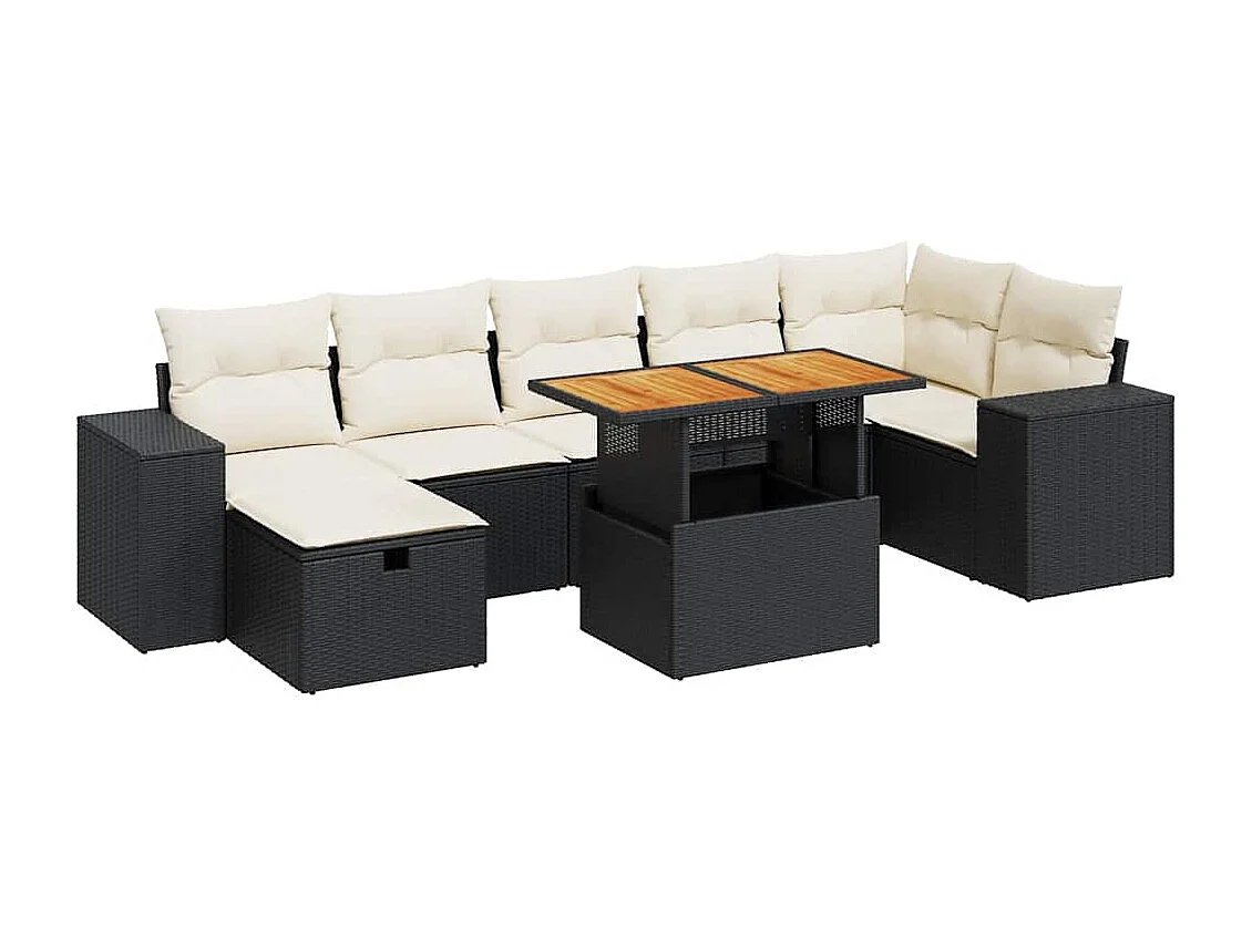5-delige Loungeset met kussens poly rattan acacia zwart