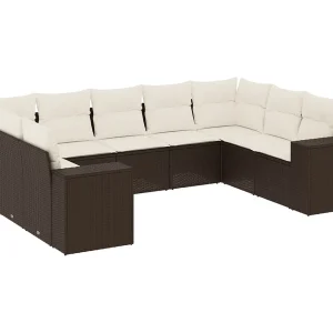 9-delige Loungeset met kussens poly rattan bruin