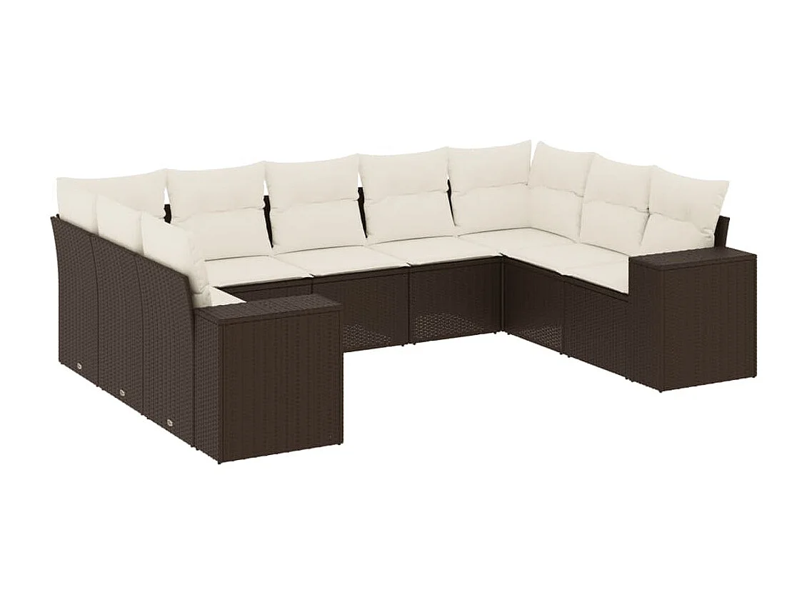 9-delige Loungeset met kussens poly rattan bruin