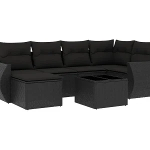 7-delige Loungeset met kussens poly rattan zwart 7-delige Loungeset met kussens poly rattan zwart
