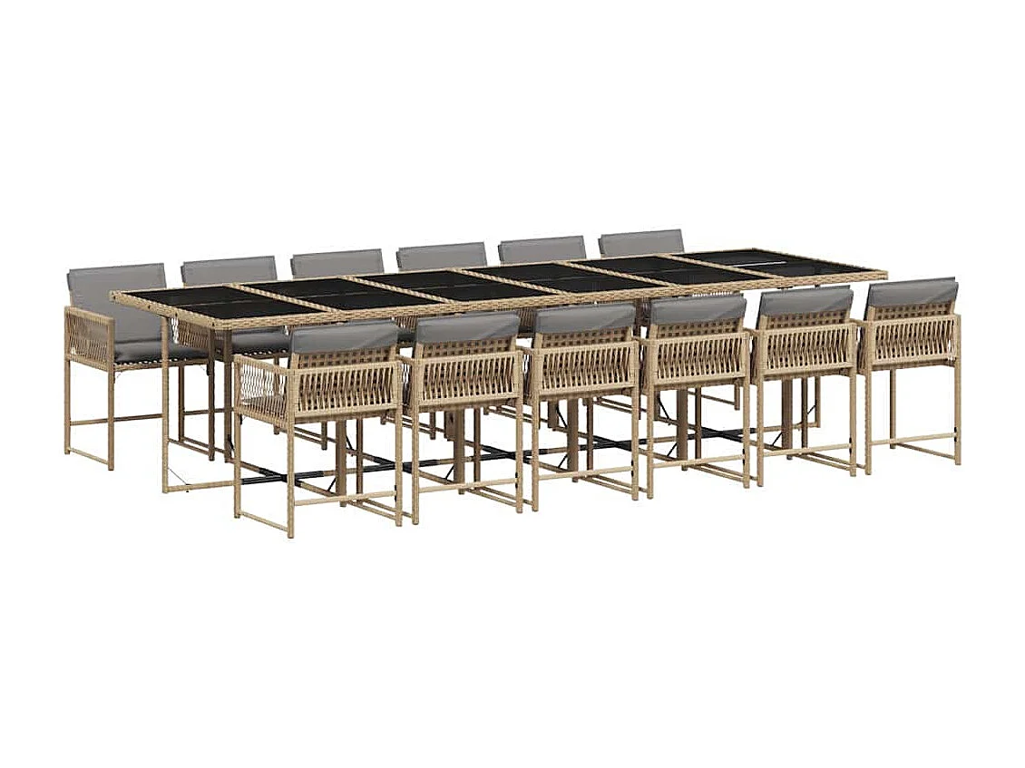 13-delige Tuinset met kussens poly rattan gemengd beige