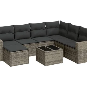 8-delige Loungeset met kussens poly rattan grijs 8-delige Loungeset met kussens poly rattan grijs