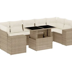 8-delige Loungeset met kussens poly rattan beige