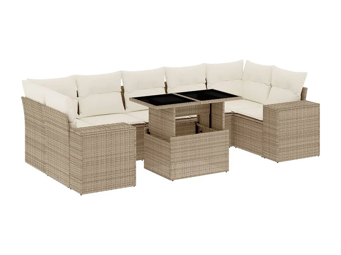 8-delige Loungeset met kussens poly rattan beige