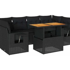 7-delige Loungeset met kussens poly rattan zwart 7-delige Loungeset met kussens poly rattan zwart